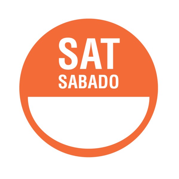 Dissolvable DaySpots - Saturday/Sabado 3" circle White w/Orange